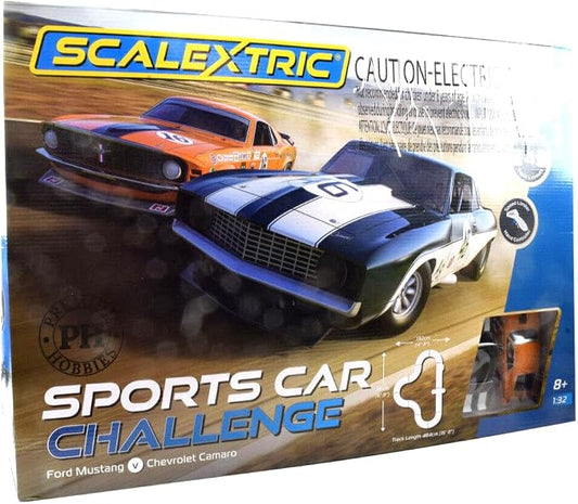 Scalextric/Premium Hobbies Sports Car Challenge - Mustang VS Camaro 1:32 Scale Slot Car Race Set C1445T