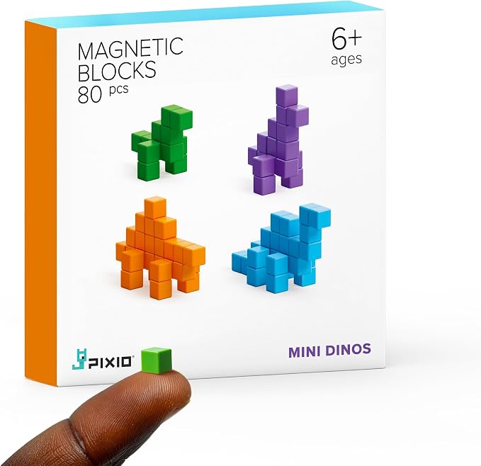 PIXIO Mini Dinos - Magnetic Blocks Building Toys in Pixel Art Style - Dinosaur Toys - Arts and Crafts Kids Toys - Building Blocks - Learning Toys - Mini Dinosaur Figures - 88 pcs