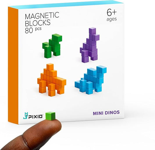 PIXIO Mini Dinos - Magnetic Blocks Building Toys in Pixel Art Style - Dinosaur Toys - Arts and Crafts Kids Toys - Building Blocks - Learning Toys - Mini Dinosaur Figures - 88 pcs