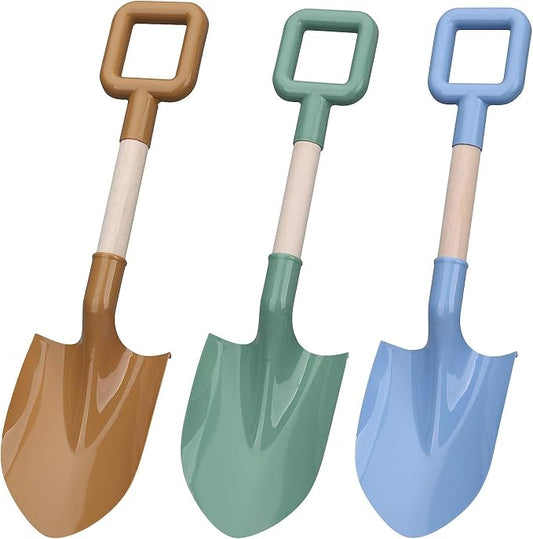 Wood Handle Beach Shovel Snow Toy for Kids Digging, Sand Spade Sandbox Toy for Kids 4-12, Safe Plastic Garden Backyard Planting Tools Sturdy Scoop for Boy Girl, Travel Beach Toy Birthday Gift