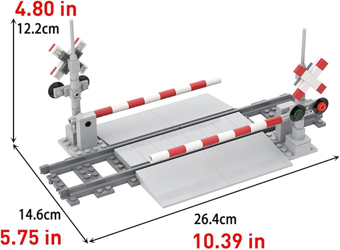 Train Tracks Building Block Set 04, City Train Track Railroad Tracks, Traffic Light Railroad Crossing Building Bricks, Compatible with Lego 853792 Accessory, Kid Gifts for Ages 6+