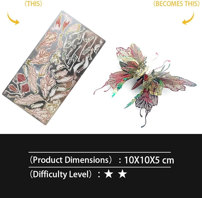 3D Metal Butterfly Puzzle for Adults, 50PCS Steampunk Mechanical Insect Model Kit, No Glue Snap-Fit Assembly, Iridescent Wing Design, Desktop Sculpture