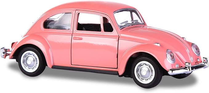 Berry President 1967 Classic Beetle Bug Vintage 1/32 Scale Diecast Metal Pull Back Car Model Toy for Gift Kids (Rose)