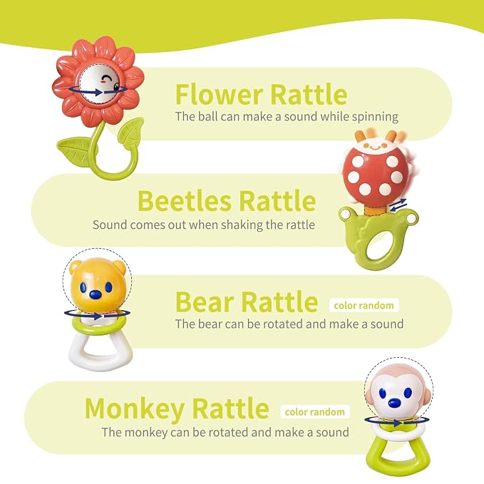 Cuterabit 12PCS Baby Rattles Toys Set with Storage Case, Teething Toys for Babies, Newborn Christmas Gift for Baby Infant Boys and Girls 0 1 2 3 4 5 6 7 8 9 10 11 12 Months