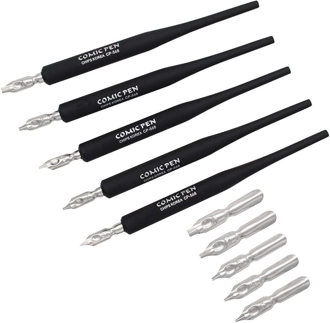 Plastic Professional Manga Gothic Pen Dip Pen Set with 5 Nibs Manga Calligraphy Drawing Pen Kit - 5 Pcs, Black