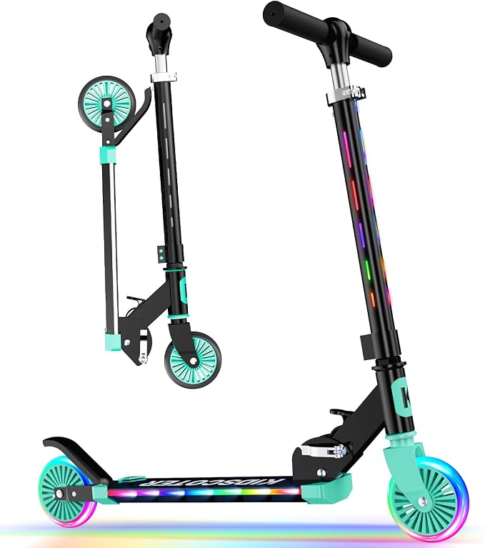 2 Wheel Scooter for Kids 3-12, Light Up Wheels & LED Stem Kick Scooter, Height Adjustable & Foldable Design, Lightweight Sport Scooter for Girls Boys with Kickstand