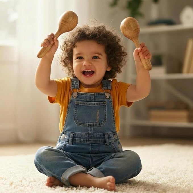 Stoie’s Wooden Musical Instruments for Toddlers Ages 3+, Montessori Music Toy Set for Kids with Drum, Tambourine, Maracas, Bells & Flute, Educational Preschool Toys for Boys & Girls