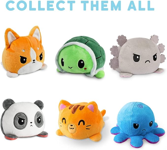 TeeTurtle - The Original Reversible Octopus Plushie - Happy Blue + Sad Light Blue - Cute Sensory Fidget Stuffed Animals That Show Your Mood 4 inch