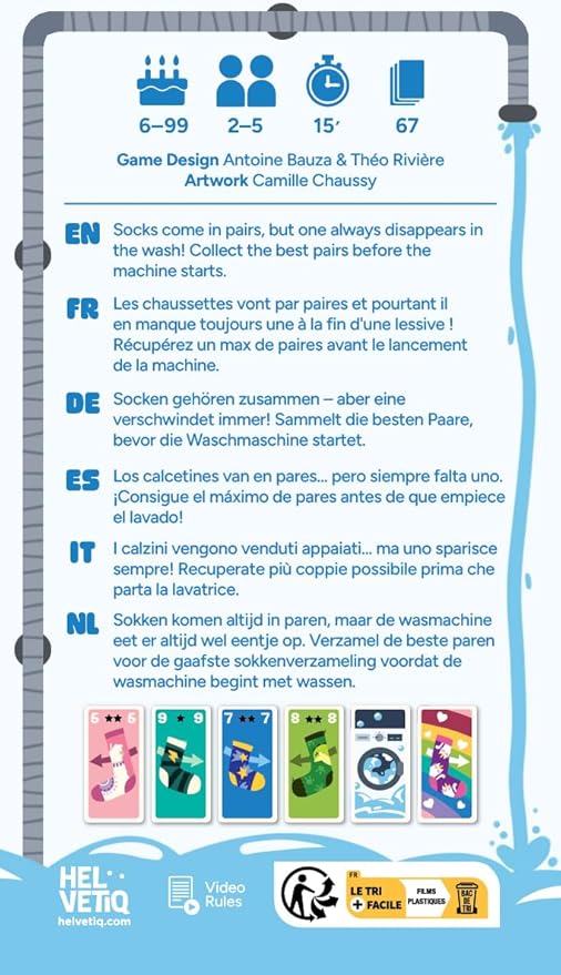Helvetiq Oh, My Socks Card Game -Fast-Paced Sock Matching & Set Collection Strategy Game for Families and Friends, Fun for Kids & Adults, Ages 6+, 2-5 Players, 15 Minute Playtime