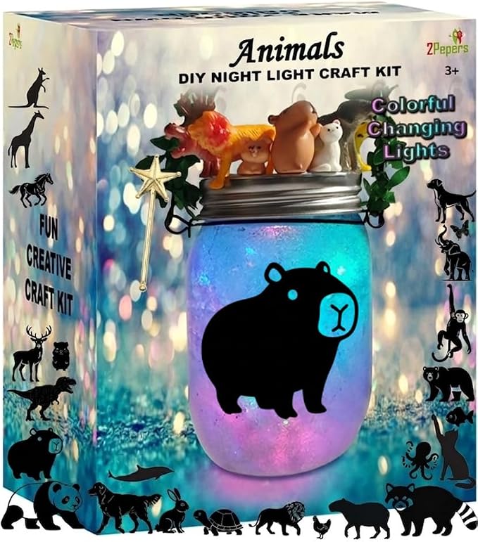 2Pepers DIY Animals Lantern Night Light Arts and Crafts for Kids Ages 3-12, Best Animal Gift for Boys & Girls, Make Your Own Birthday Present Toy Project