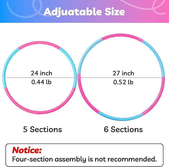 Liberry Kids Exercise Hoop, Detachable Fitness Rings for Workout, Adjustable Plastic Hoop for Home, Gym, Dance, Sport Toy Gift in Blue, Pink