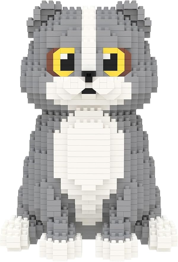 Larcele Cat Micro Building Blocks Animal Set, DIY Mini 3D Building Toy Bricks Kit,985 Pieces KLJM-05 (Scottish Fold)
