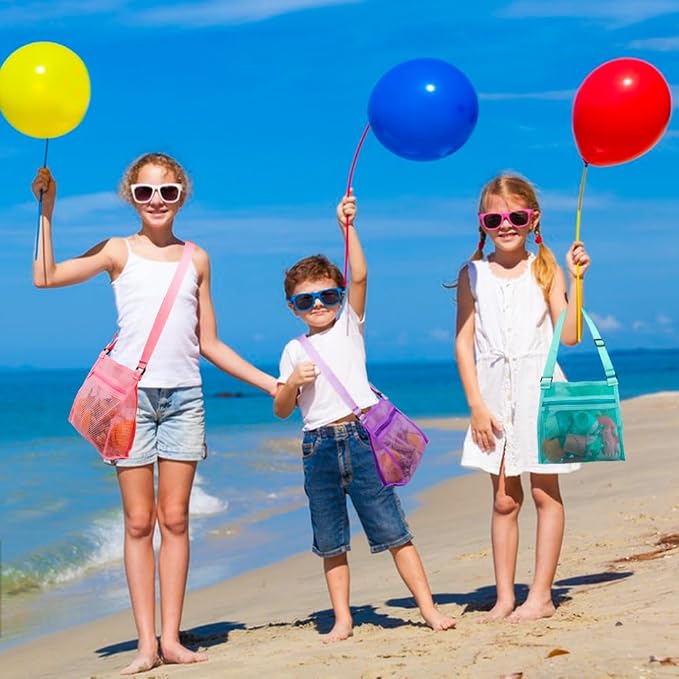 MUYIZI Mesh Beach Bag for Shells Collecting 3 Pack,Shell Bags for Beach, Sea Shell Bags for Picking Up Shells, Beach Shell Bag for Kids Sand Toys Swimming Accessories for Boys and Girls