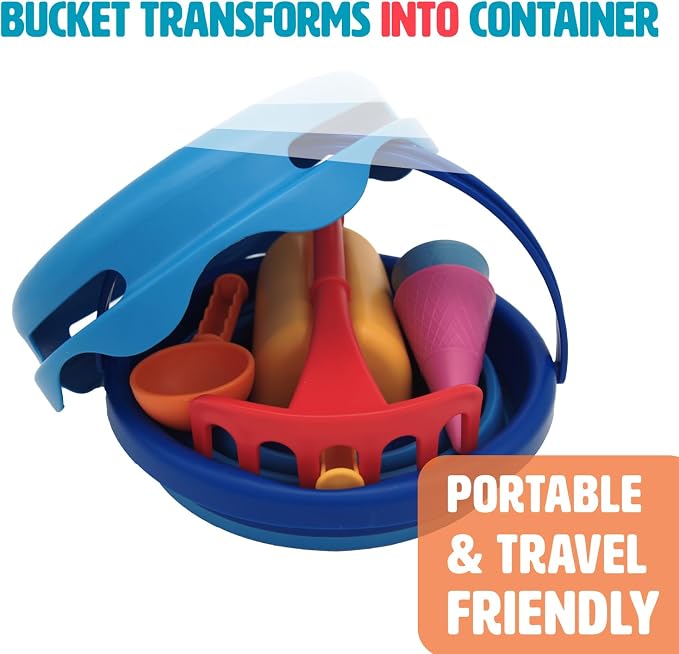 7-in-1 Compact Beach Toy Set – Space-Saving Sand Toy Play Kit for Kids-Blue