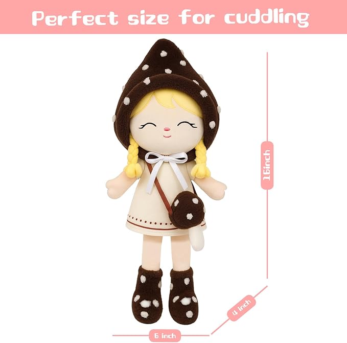 Soft Baby Doll Toys (16'') Baby Rag Doll for Girls Birthday Gifts Cuddly Plush Toys for Toddler Kids (Mushroom Girl)