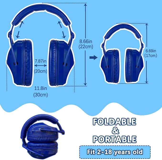 ZOHAN Kids Ear Protection 2 Pack, 25dB NRR Noise Cancelling Headphones for Kids, with Pillowy Pads, for Monster Truck, School, Autism, Sensory, Fireworks, Concerts, Events(Sapphire Blue+Sapphire Blue)