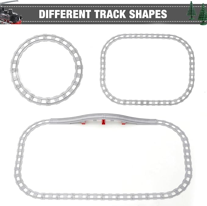 MANNIDOO 34 Pieces Train Bridge Tracks, Classic Railway Track with 12 Curved Tracks, 12 Straight and Bridge Tracks - Compatible with All Major Brands, Toy Track Accessory for Kid, Light Grey