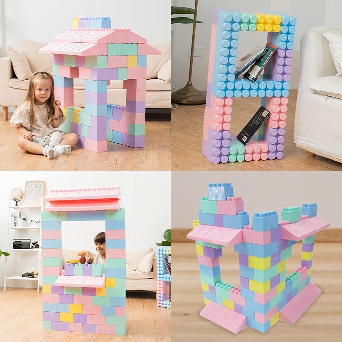 PLATPORTS 86-Piece Pastel Jumbo Big Blocks – Giant XL Pastel Building Blocks for Kids Ages 2–8, Large Plastic Construction Set for Indoor & Outdoor Play
