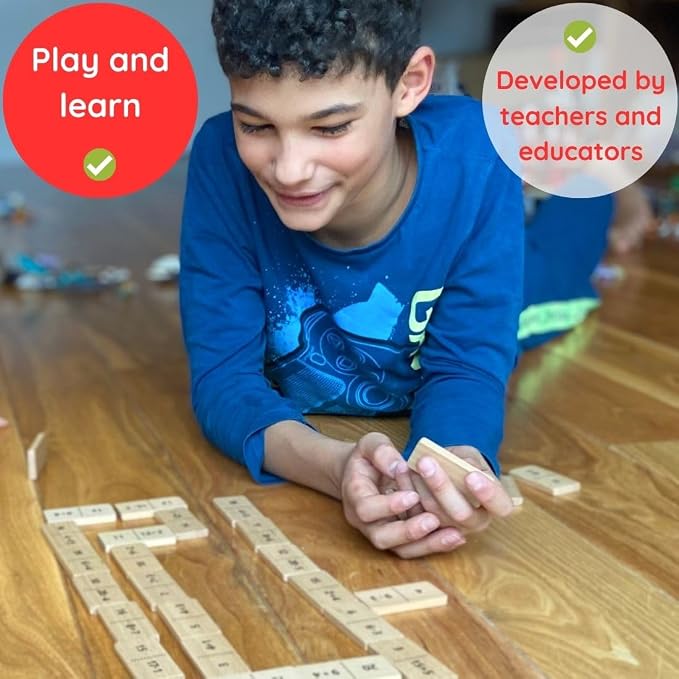 Multiplication Domino Math Game | Wooden Educational Algebra Toy | Learning Times Tables Dominoes for Classroom, Homeschooling 3rd 4th Grade MATHOMINO