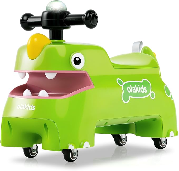 OLAKIDS Ride on Push Car, Kids Foot-to-Floor Sliding Car with Universal Wheels, Light, Sound, Under-Seat Storage, Ride on Toy for Toddlers Boys Girls Aged 3+ Years (Green)