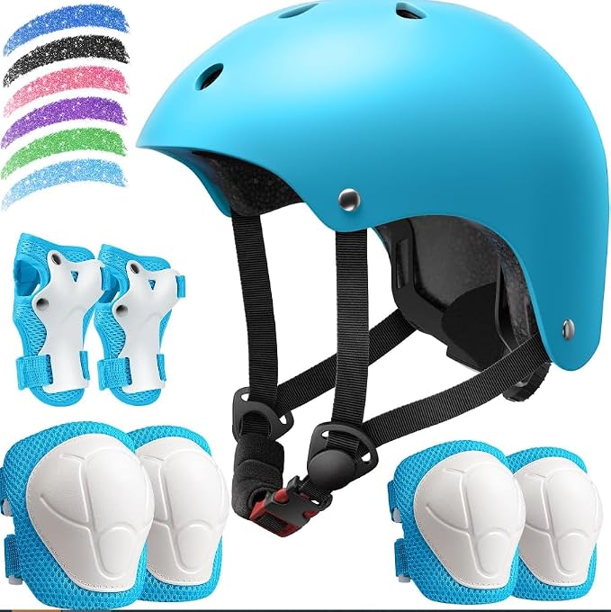Kids Bike Helmet Set, Adjustable Helmet for Ages 2-3-5-8-14 Year Boys Girls, Toddler Pad Set with Knee and Elbow Pads for Bike, Roller, Skating, Scooter, Longboard and More Sports, 6 Color