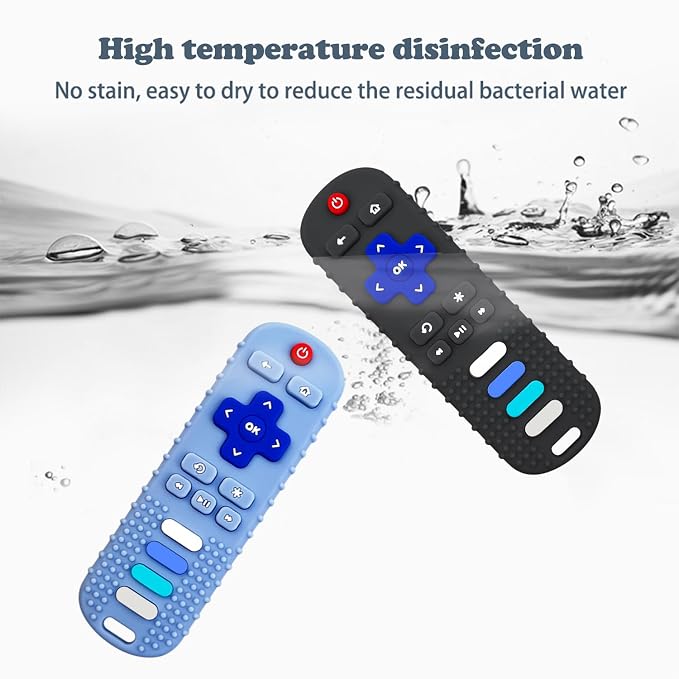 YAPROMO 2Pcs Teething Toys, Baby Remote Toy Teethers, Silicone Toy Remote Teethetr for Infant Toddler Kids/Boy/Girl, BPA Free and Refrigerator Safe