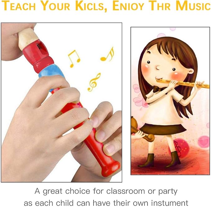 2 pcs Small Wooden Recorders for Toddlers, Colorful Piccolo Flute for Kids,Learning Rhythm Musical Instrument,Sealive Baby Early Education Music Sound Toys for Autism or Preschool Child (Random Color)