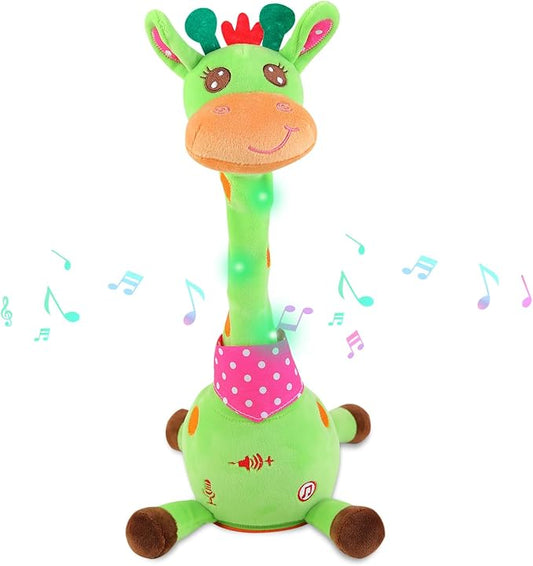 LUKETURE Dancing Talking Singing Green Giraffe Toy Stuffed Plush, Interactive Stuffed Animal Toy, Musical Giraffe Plush with Record & Repeat, Sings 10 Songs, LED Lights