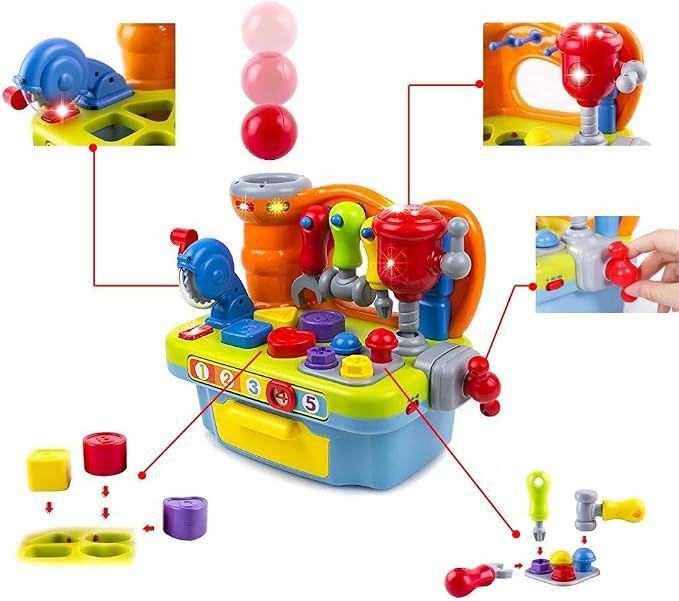 Yiosion Musical Learning Tool Workbench Toys for 1 Year Old Boy, One Year Old Boy Gifts, Toddler Tool Bench with Shape Sorter
