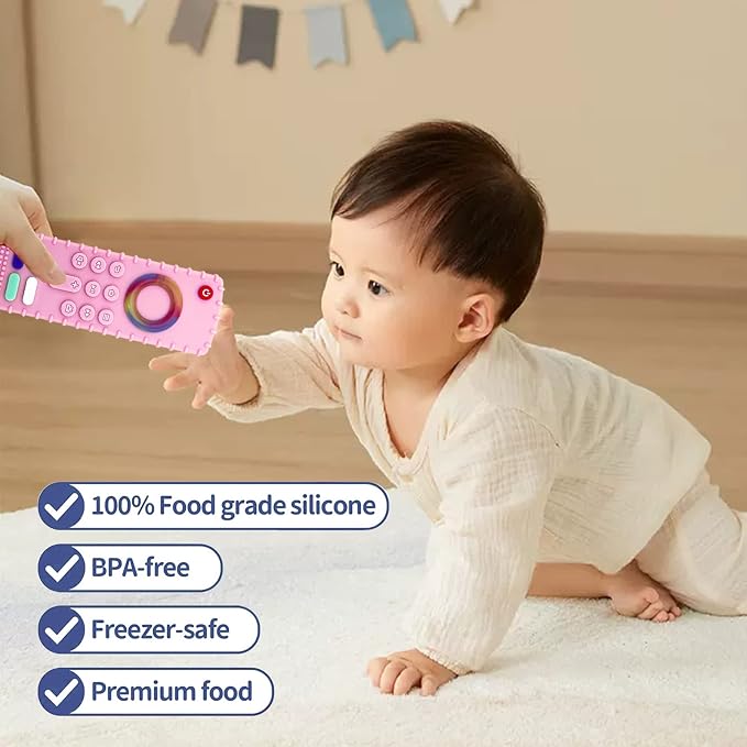 YAPROMO Baby Teething Toys,Reomte Teether Toys,Silicone Chew Toy for Babies 3+ Months, Remote Control Shape Teething Toy