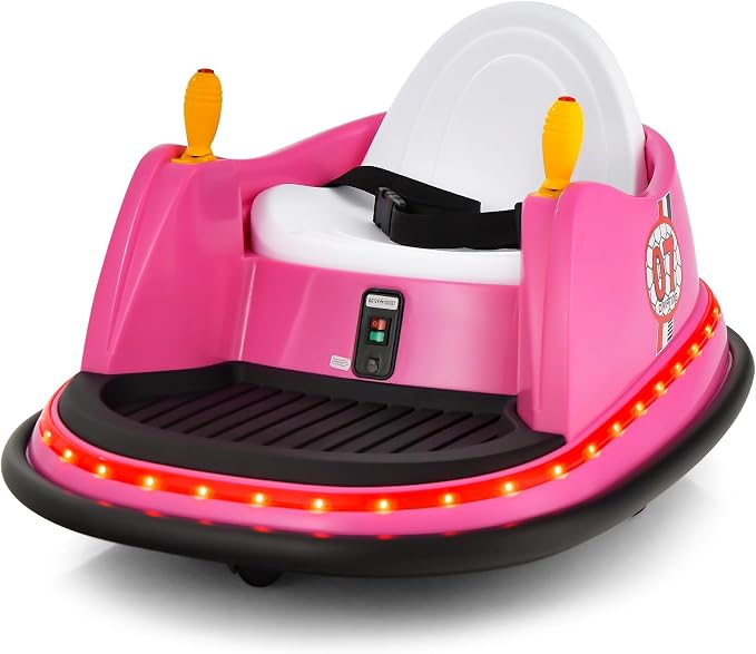Costzon Bumper Car for Kids, 12V Electric Toddler Bumping Car with Remote Control, Dual Joysticks, 360 Spin, Music, Flashing Lights, Slow Star, Kids Bumper Car Ride on Toy for Boys Girls Gift (Pink)