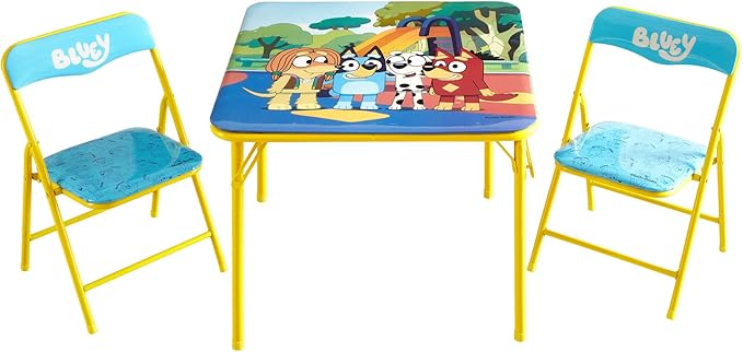 Bluey Kids Table and Chair Set, 3 Piece Folding Activity Set with Square Table & 2 Chairs,Furniture for Playroom, Crafting, Ages 3+