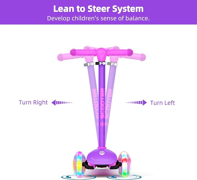 KORIMEFA Scooter for Kids Ages 3-8 with Light-Up Wheels & Deck, 3-Wheel Toddler Scooter with Adjustable Height, Anti-Slip Deck, Lean-to-Steer