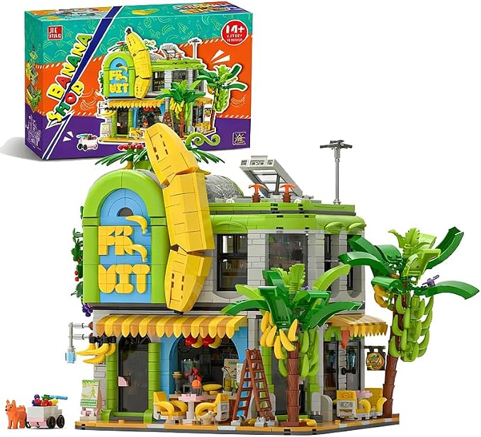 Banana Shop Building Blocks, MOC Creative Fruit Store Architecture Toy Set with LED Light, STEM Construction Toy Gift Idea for Adults & Teens(2165 PCS)