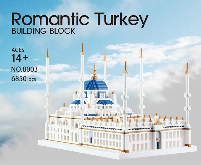KLMEi Micro Building Blocks Set 6850 Pcs Blue Mosque Miniature World Landmark Architectural Construction Model for Adult and Children Age of 14+