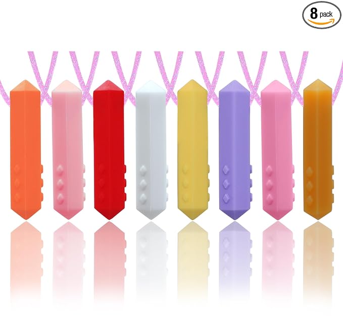 Chew Necklace for Sensory Kids Girls, 8 Pack Sensory Chew Necklaces for Autistic Children with ADHD, SPD, Anxiety, Teething, Sensory Toys for Kids with Autism Reduce Adults Chewing, Biting
