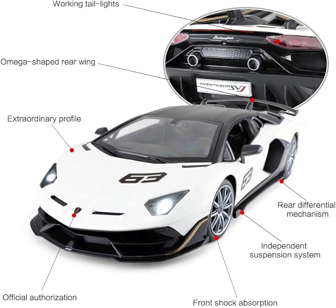 RASTAR Toy Lamborghini Car 1:14 Lamborghini Aventador SVJ Remote Control Model Car, Super RC Sport Racing Car for Kids Boys Gifts, 2.4GHz / White