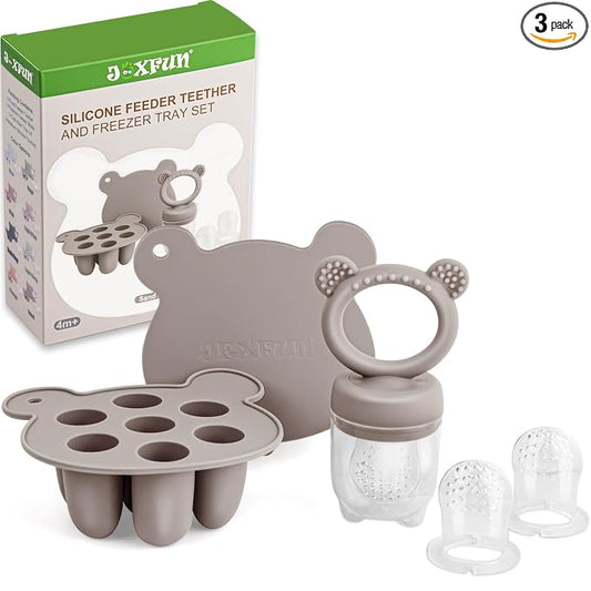 JEXFUN Silicone Baby Fruit Food Feeder Pacifier & Breastmilk Popsicle Freezer Molds, Double as Baby Teething Toys, Freezable Feeding Set for Breast Milk Ice Cubes, Food, Vegetable Purees - (Sand)