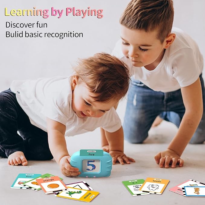 Eaever Spanish English Bilingual Learning Toys, ABC Talking Flash Cards with 520 Sight Words, Autism Pocket Speech Toys, Toddler Toys for 2 3 4 5 6 Year Old, Easter Present Birthday Gift, Blue