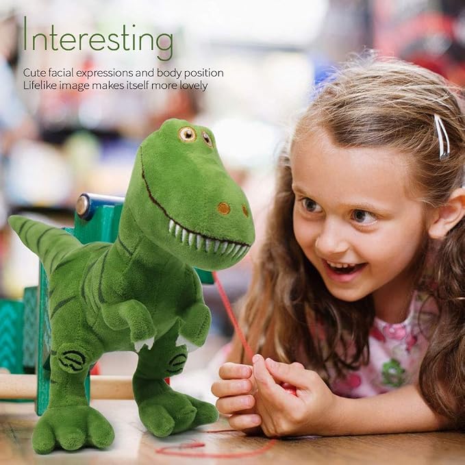 Stuffed Dinosaur Animal Plush Toy 11 Inches Green T-Rex Tyrannosaurus Animal Stuffed Plushies Super Soft Cute Cuddly Pillow Cushion Rex Stuff Dolls Gifts for Children Kids Boys Girls, 11Inches