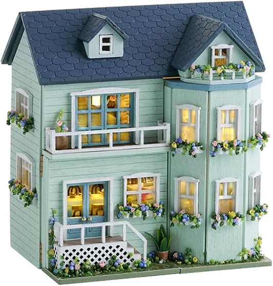 DIY Miniature House Kit, CUTEROOM Wooden Dollhouse Kit Mini House Making Kit with Furnitures, DIY Dollhouse Kit Birthday Gift for Women (Warm Manor)