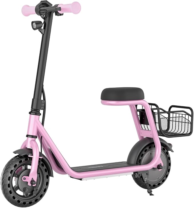 Hiboy Q2 Lite Electric Scooter for Kids with Seat for Ages 4-10, 5-Mile Range, 3-Speed Adjustable up to 9.3 MPH, Front Brake, LED Neon Lights