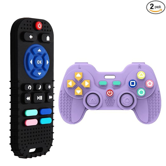 Hooku 2 Pack Remote Teether for Baby, Silicone Teethers for Babies 6-12 Months, Baby Teething Toys for Babies 0-6 Months, Remote Control Toy, Infant Gifts for Boys Girls