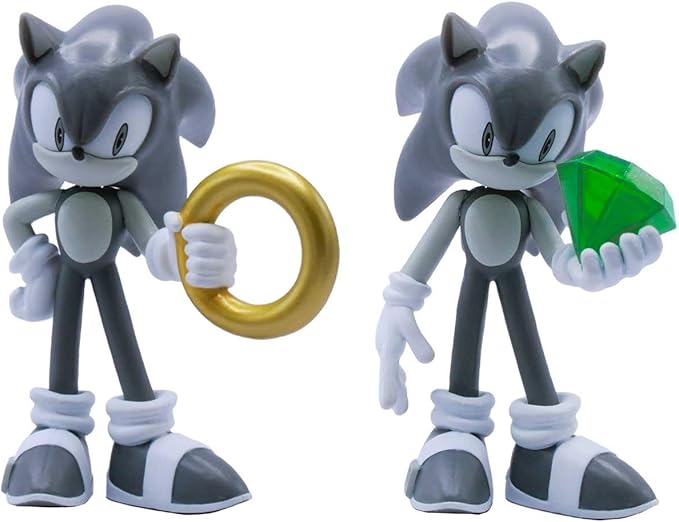 Just Toys LLC Sonic The Hedgehog Buildable Figure, Black & White Limited Edition – 4″ Collectible Toy with Moveable Arms & Accessories (Gold Ring & Chaos Emerald)