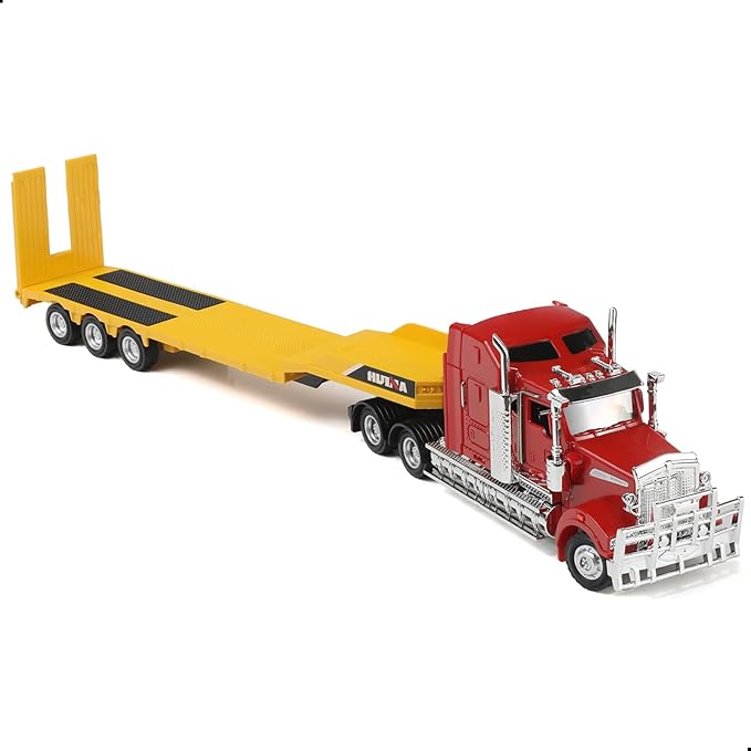 Flatbed Semi Truck Toy, Large 1/50 for Kenworth W900 Metal Diecast Transport Tractor Truck Trailer Toy Gifts for Boys Adult Model Car Collector -Yellow