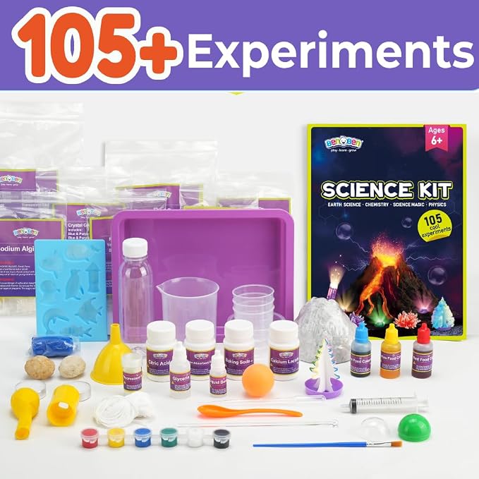 BenBen Science Kit for Kids Ages 8-12, 105 Hands-On Science Experiments with Paintable Volcano, Slime & Tornado Lab, STEM Gift for Boys Girls