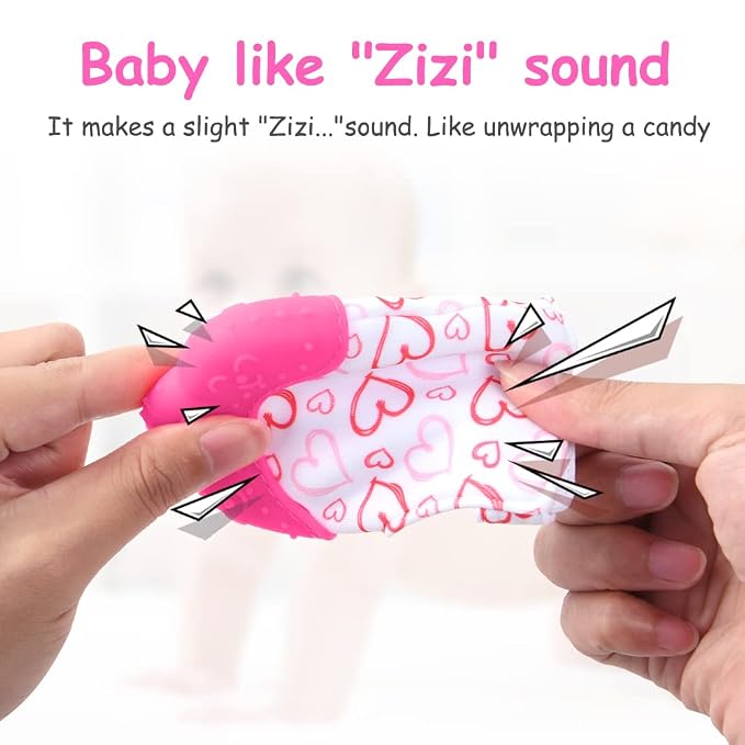 Vicloon Silicone Teething Mitt, 2Pcs Baby Teething Mitten with Adjustable Strap, Crinkle Sound and Textured, Self Soothing Baby Chew Toys for 0-6 Month Infant
