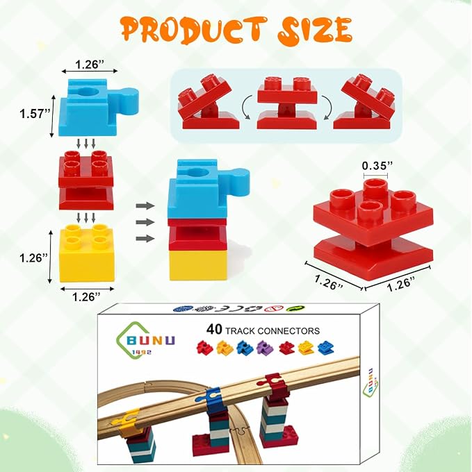 Wooden Train Track Accessories, 40 pcs Wooden Track Connector, Compatible with All Major Brands Train Track, Christmas Birthday Gift for Boys Girls, Train Toys Expansion Pack for Kids Ages 3+