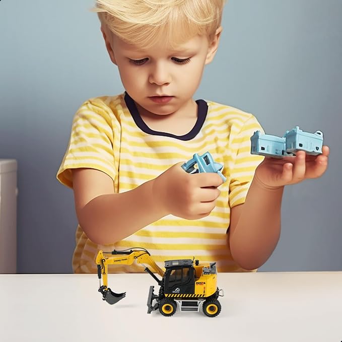 Excavator Toy, 1:50 Diecast Realistic Construction Vehicle with Movable Metal Arm, Durable Rubber Tires, Ideal Sand Toy Gift for Boys