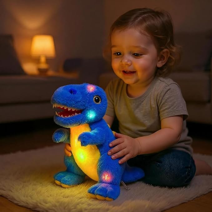 Light-up Plush Blue Dinosaur LED Stuffed Animal Birthday Christmas T-Rex Plushies Toy Gifts for Kids Toddler Girls, 12.5"